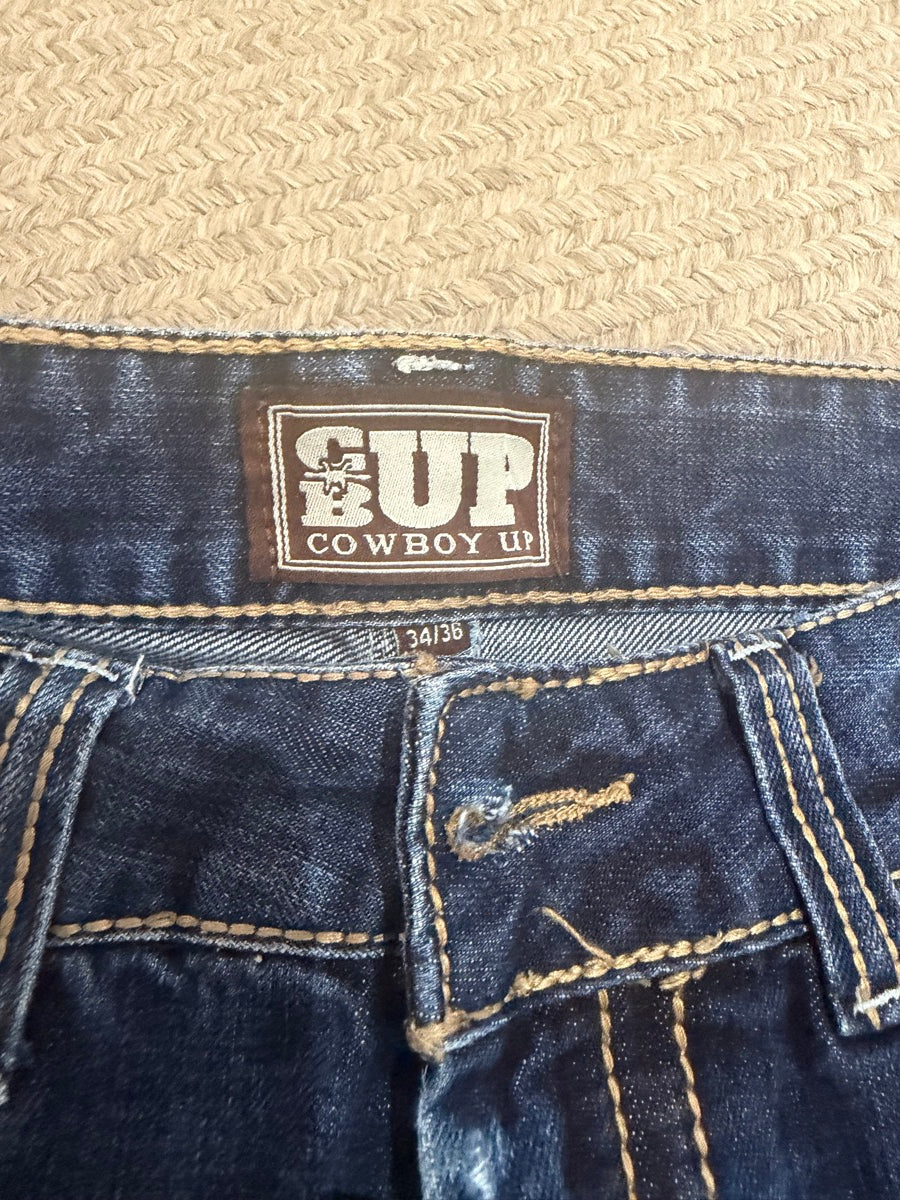 34 x 36 Cowboy Up Mens Blue Jeans     MN1124