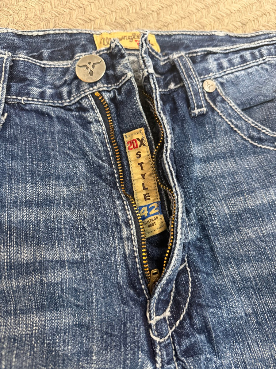 34 x 36 Wrangler 20X Mens Style 42 Vintage Boot Blue Jeans     MN1126
