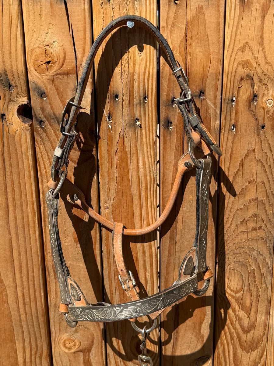 Silver Leather Show Halter And Lead With Silver Bars       HL1153