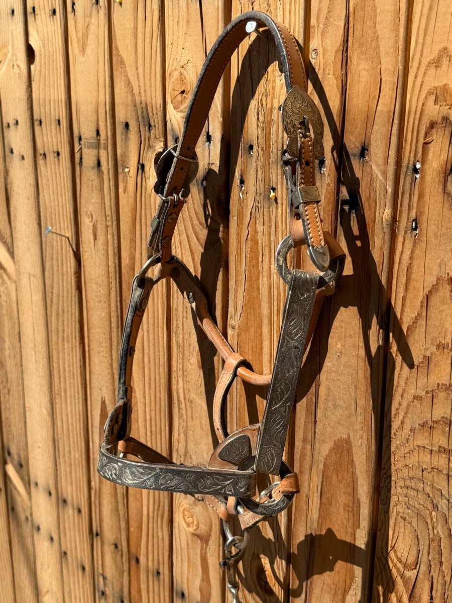Silver Leather Show Halter And Lead With Silver Bars       HL1153