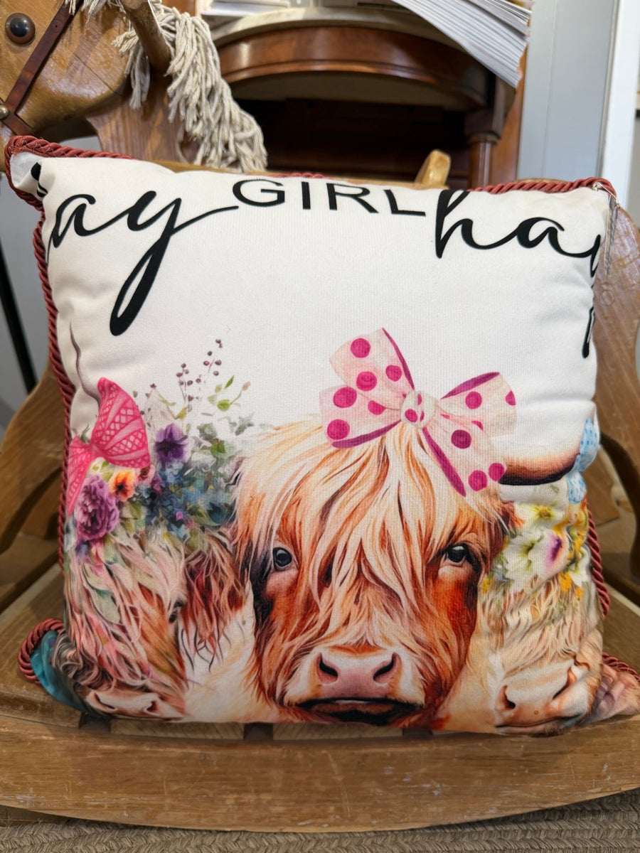 Hay Girl Hay Highland Cow Pillow - Decorative Pillow     CTR1178
