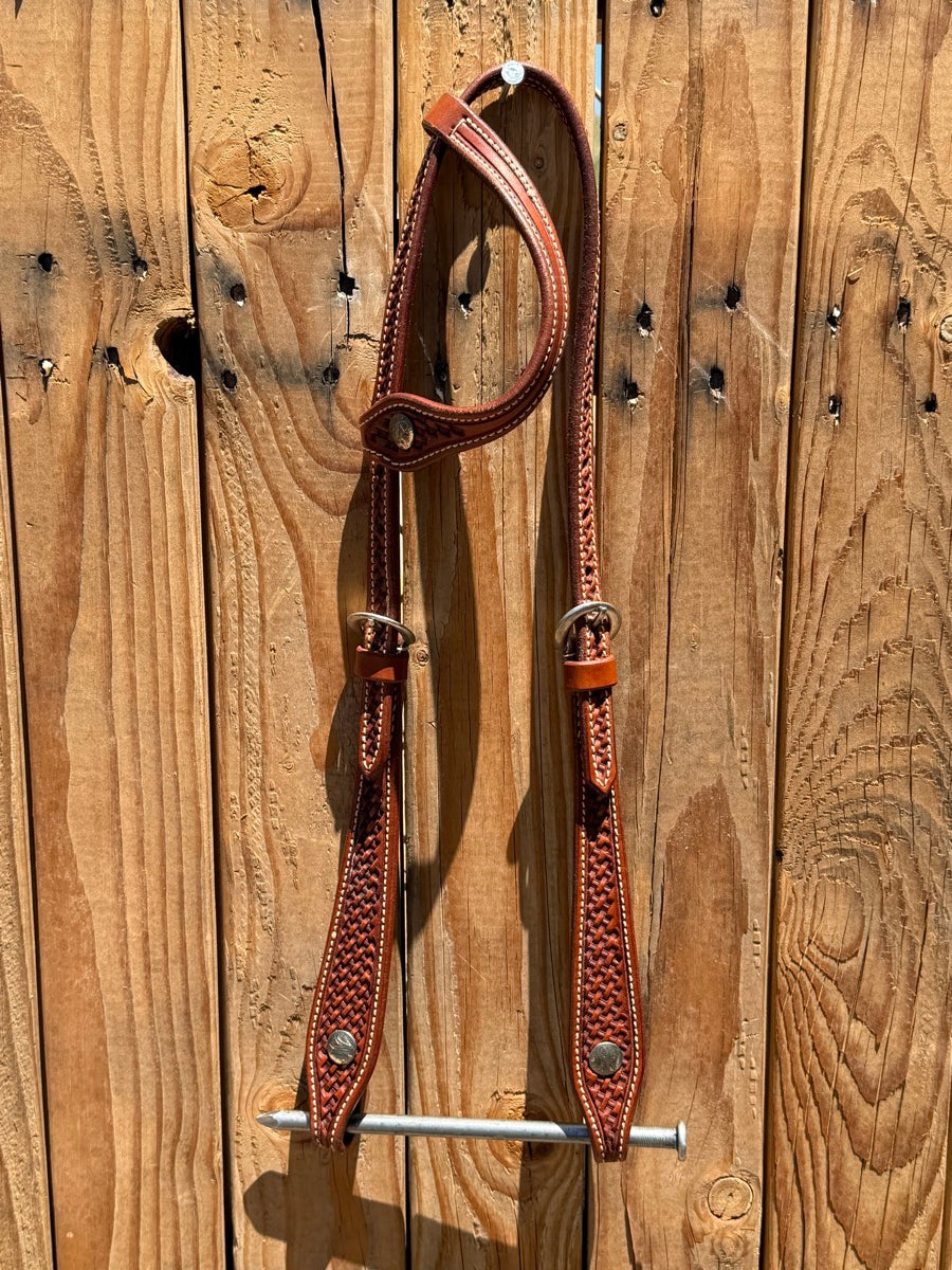 Leather Basket Stamped One Ear Headstall    HS1223