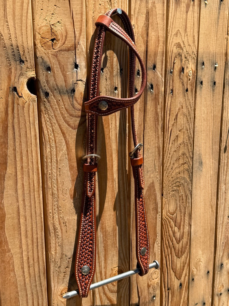 Leather Basket Stamped One Ear Headstall    HS1223