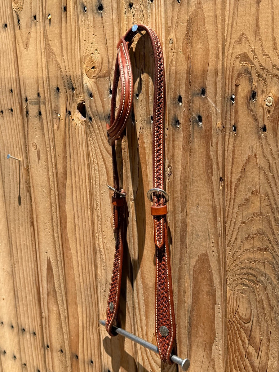 Leather Basket Stamped One Ear Headstall    HS1223