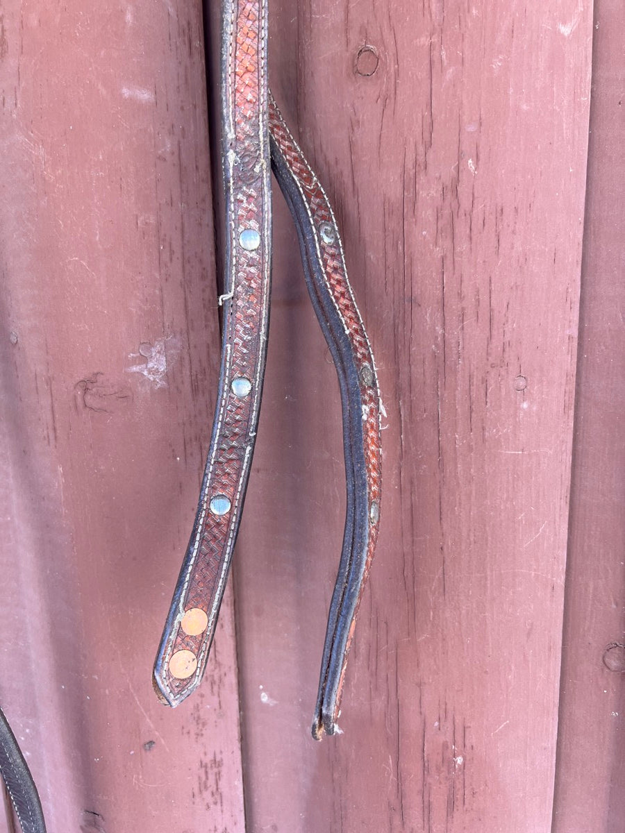 Reinsman Concho Shank Pro Cutter Curb Bit 771 with Headstall and Split Reins HBR1111