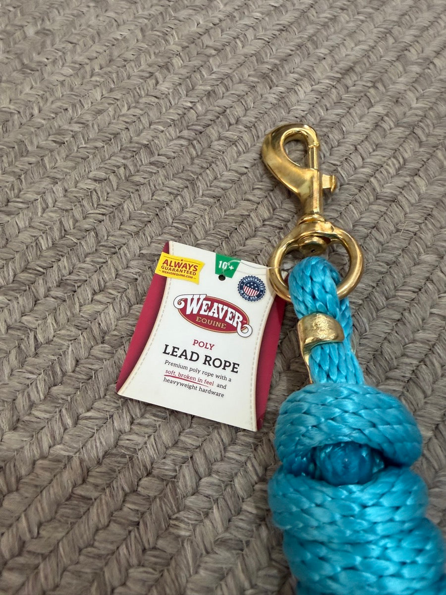 Turquoise Weaver 10 foot Poly Rope Lead With Brass Snap    LRP1124