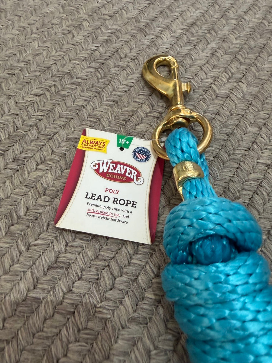 Turquoise Weaver 10 foot Poly Rope Lead With Brass Snap    LRP1124