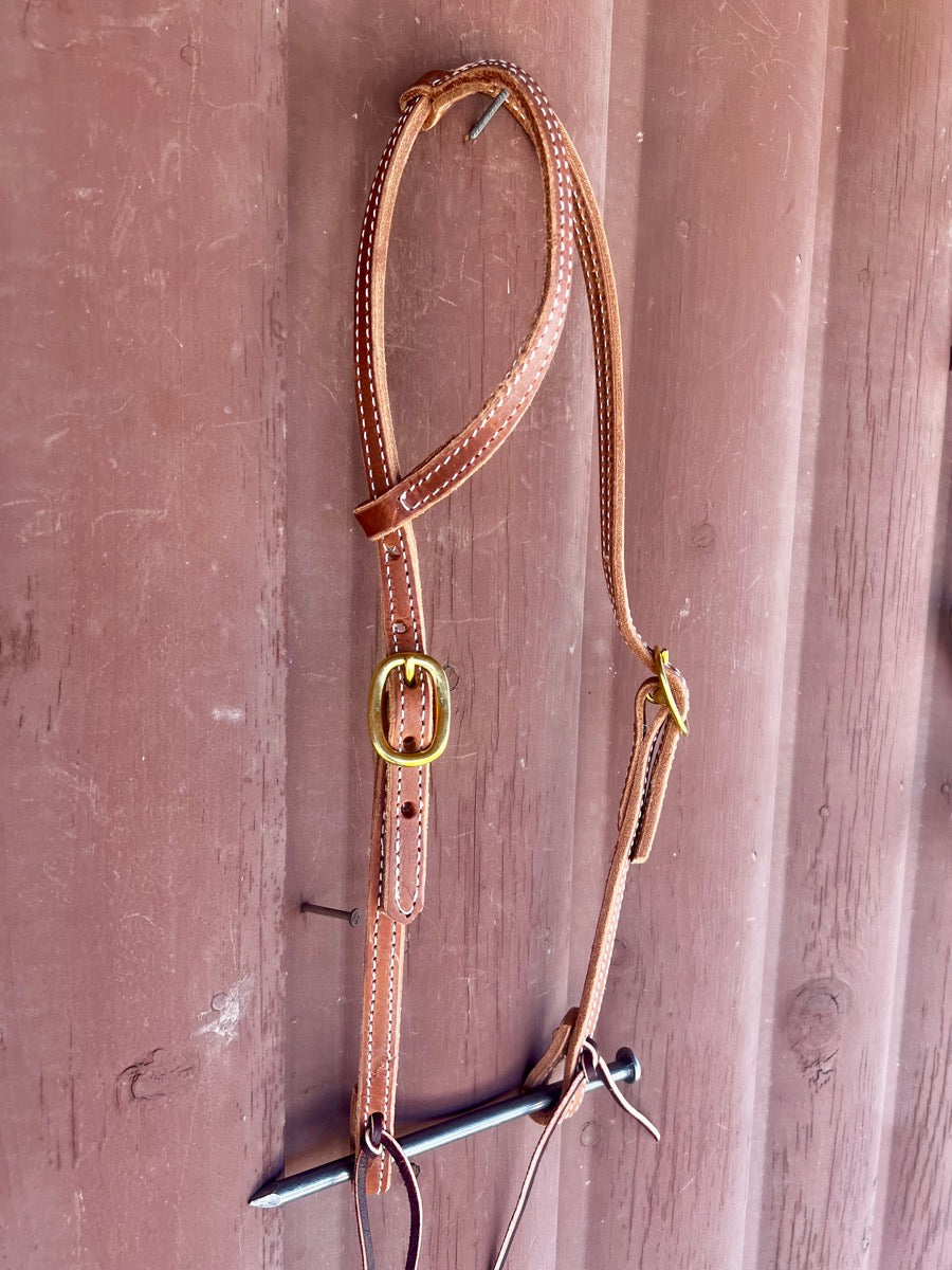 NEW Leather Medium Oil Buckstitch One Ear Headstall with Tie Ends     HS1125