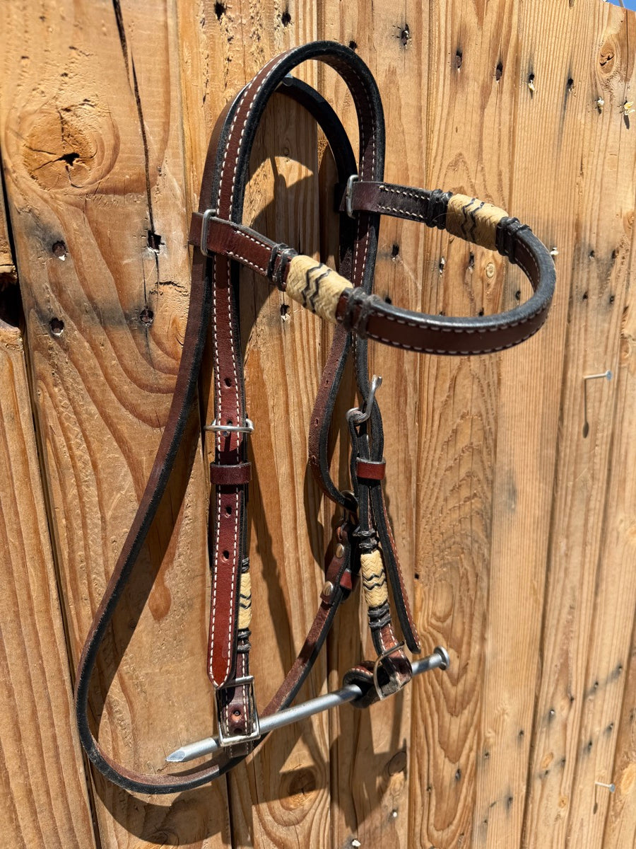 Leather Browband Rawhide Accents Headstall    HS1225