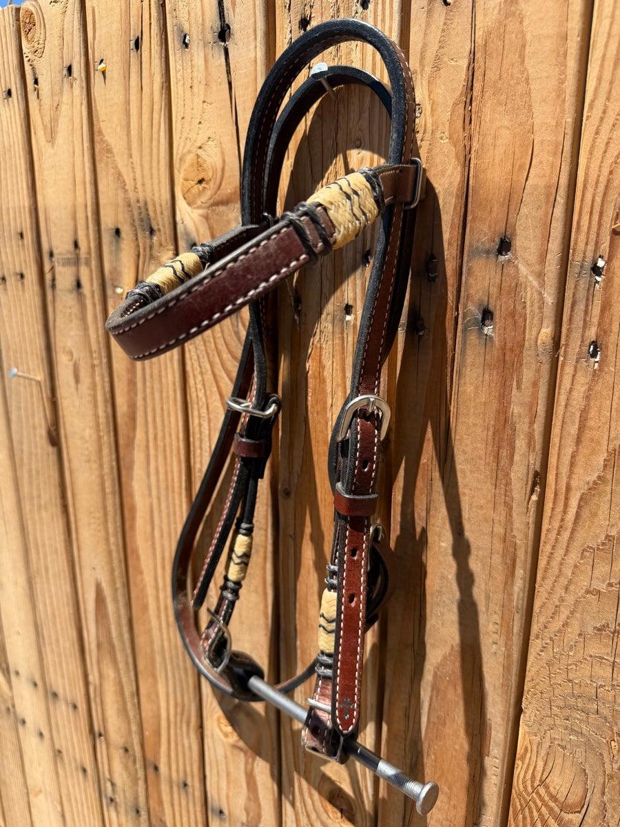 Leather Browband Rawhide Accents Headstall    HS1225