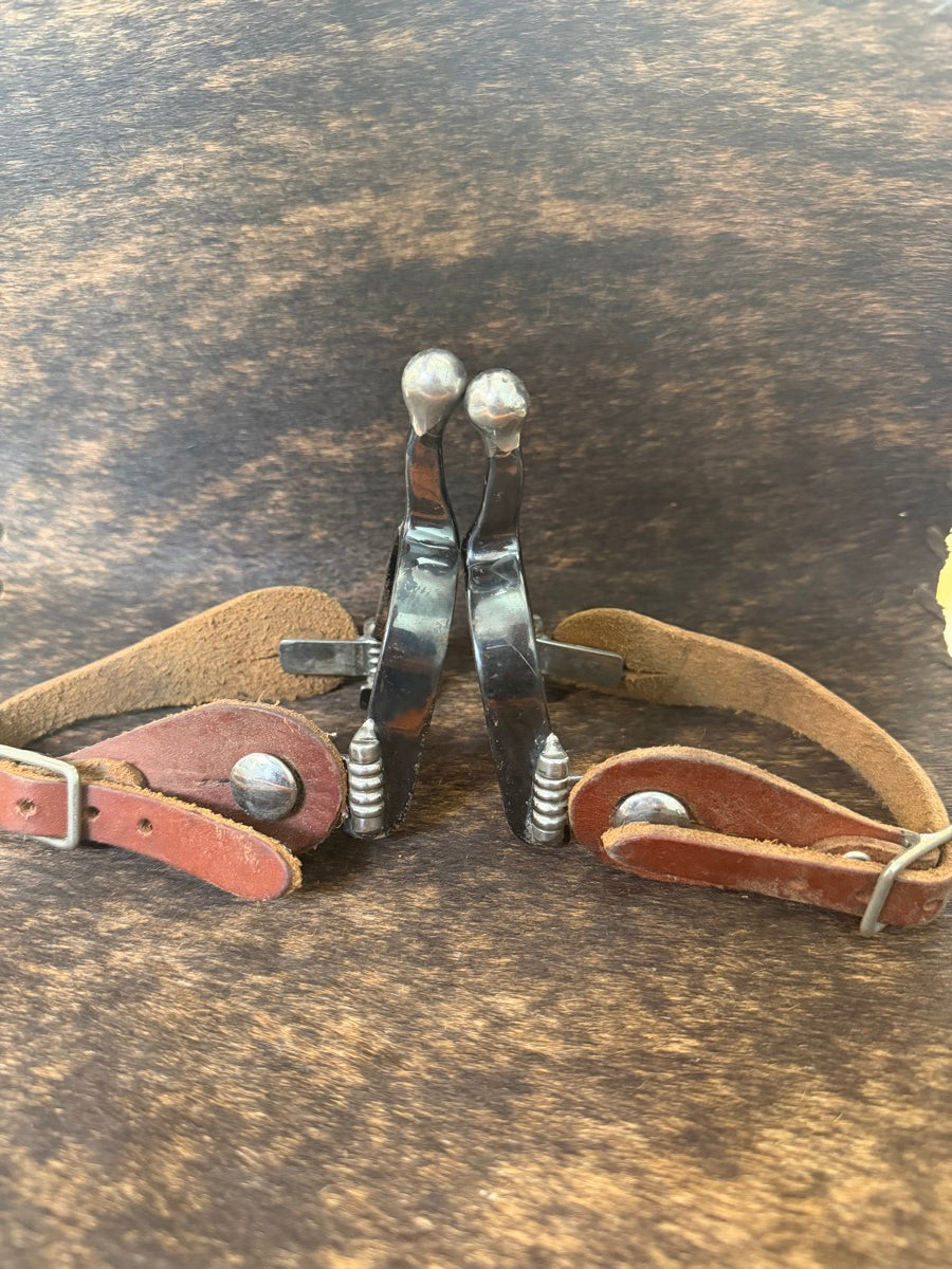 Kids Black Knob End Spurs with Leather Spur Straps     SPR1141