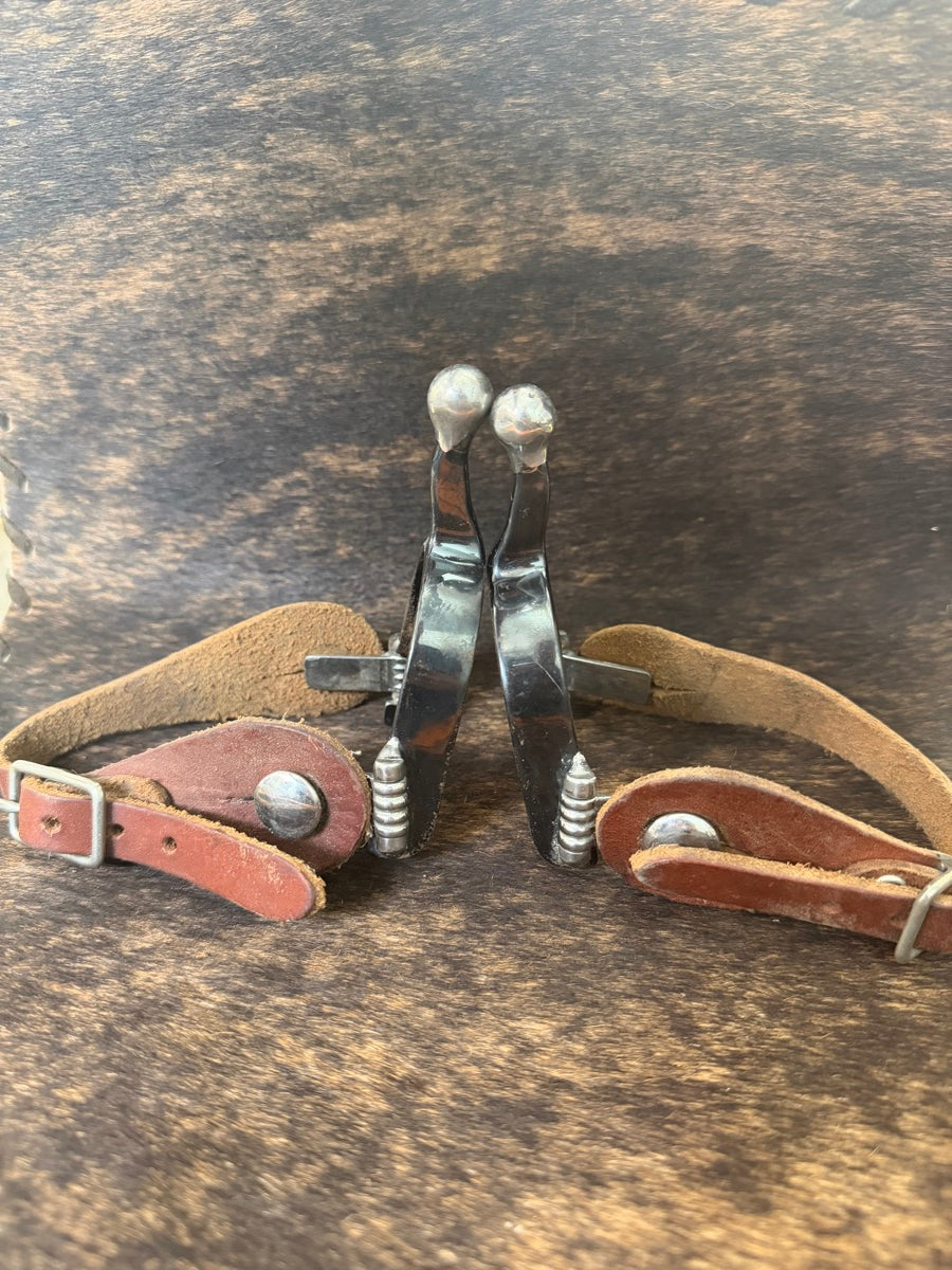 Kids Black Knob End Spurs with Leather Spur Straps     SPR1141