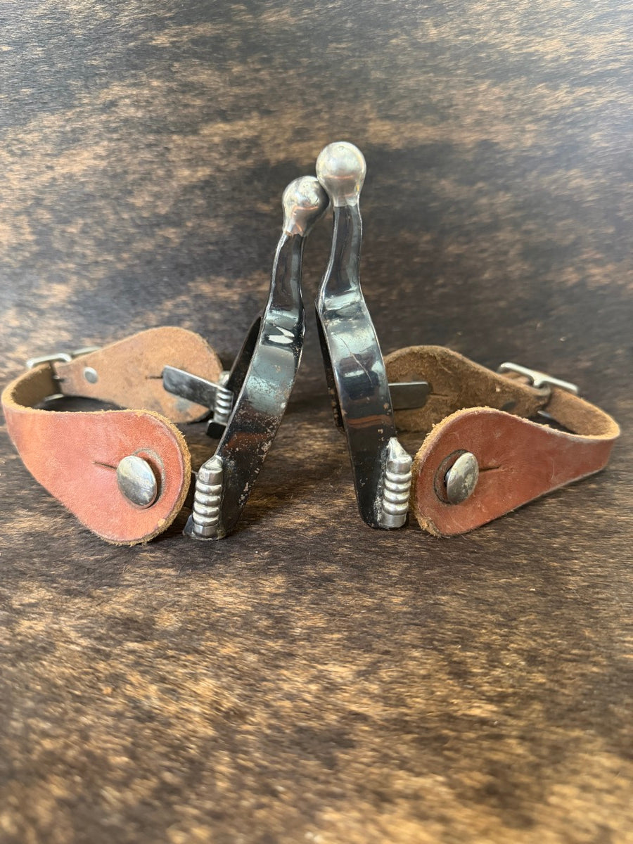 Kids Black Knob End Spurs with Leather Spur Straps     SPR1141