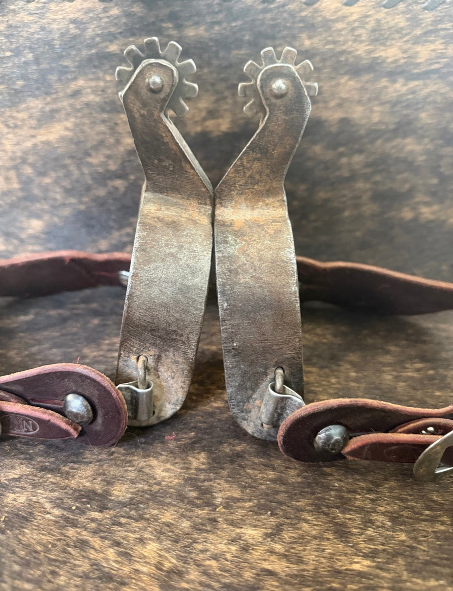 Mens Wide Band Cowboy Spurs with Leather Spur Straps    SPR1145