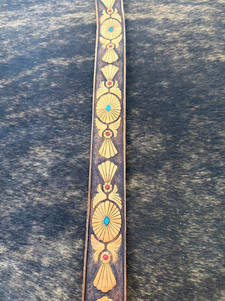 36 in. Leather Western Belt Turquoise Red Accents     AC1116