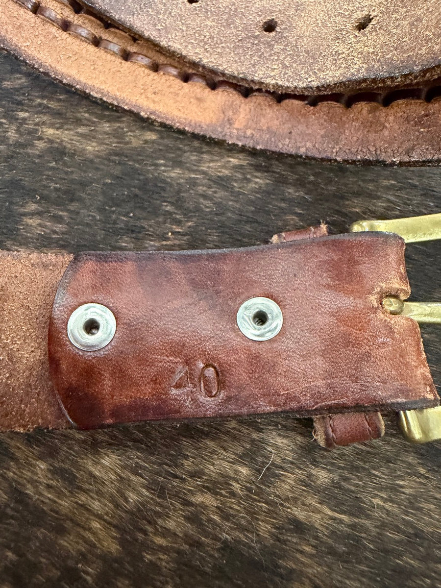 40 in. Western Leather Belt with Braided Accent and Brass Buckle    AC1117