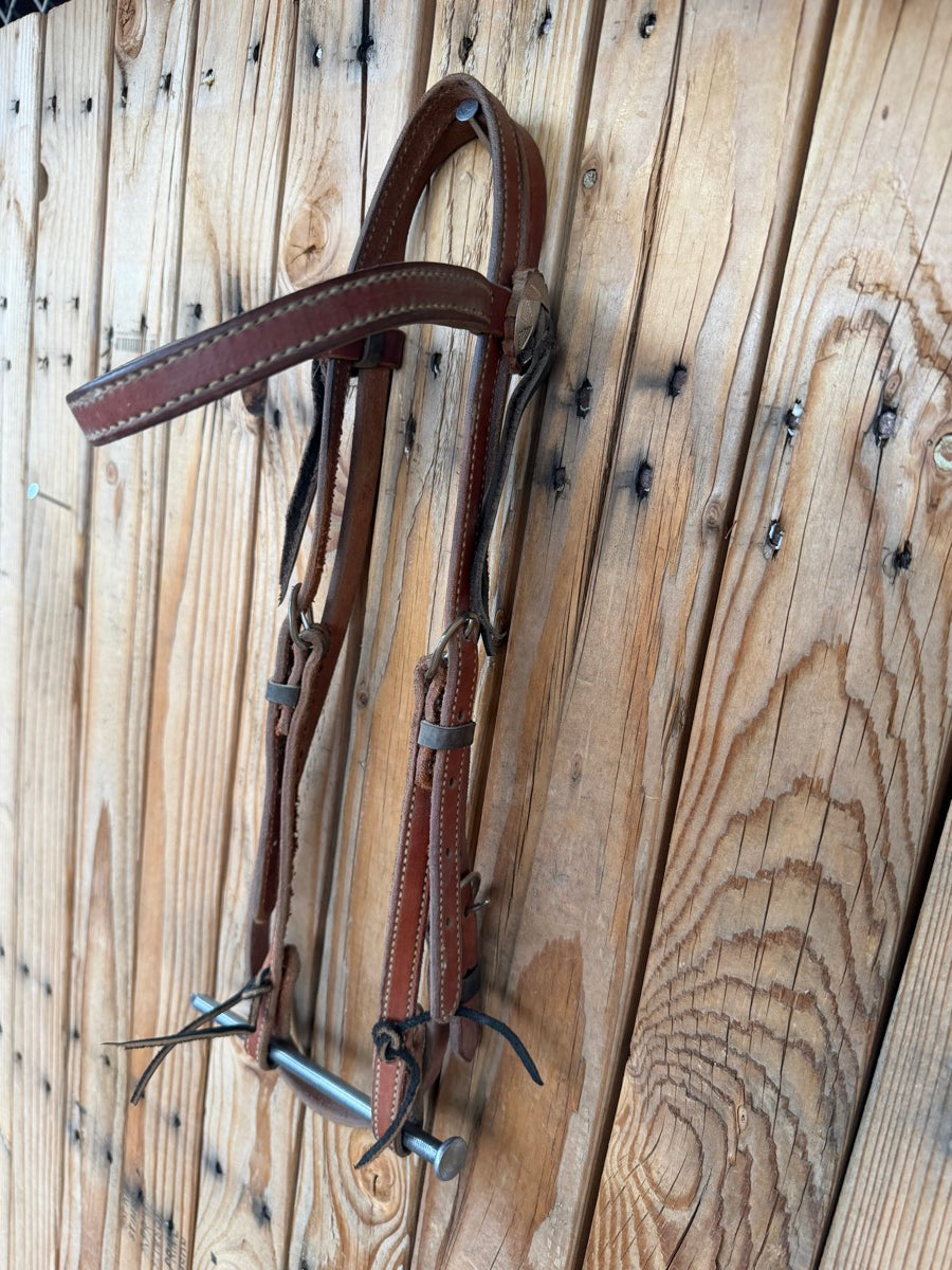 Leather Browband Headstall with 2 Buckles and Conchos    HS1229
