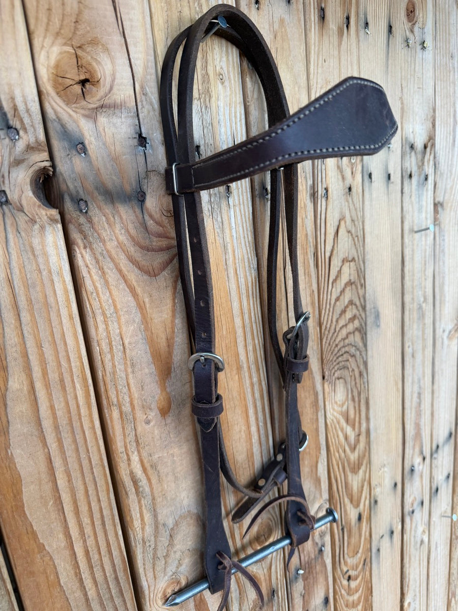 Double Stitched Leather Browband Western Headstall     HS1230