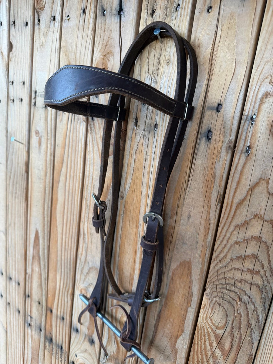 Double Stitched Leather Browband Western Headstall     HS1230