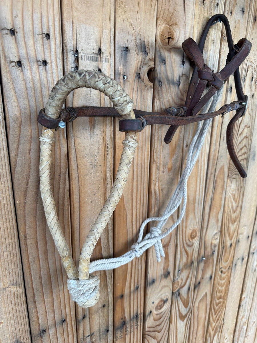 Vintage Rawhide Bosal Hackamore Bitless Bridle Loping Hackamore   HS1232