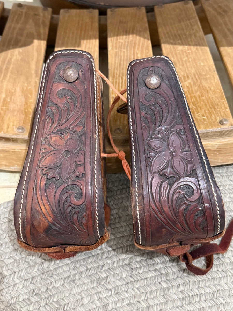 3.5 inch Tooled Leather Roper Stirrups       STR1127