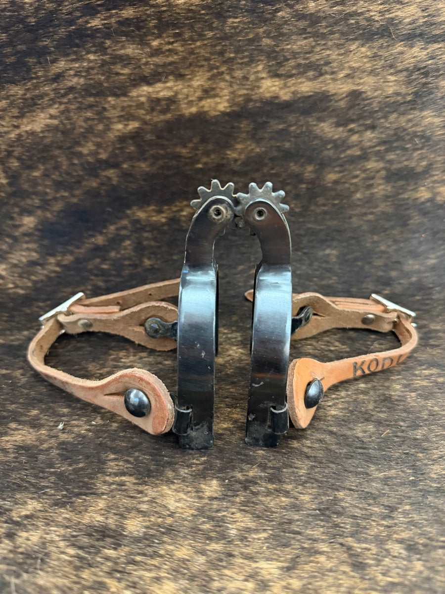 Kids Black Metal Silver Hearts Spurs with Leather Spur Straps     SPR1139