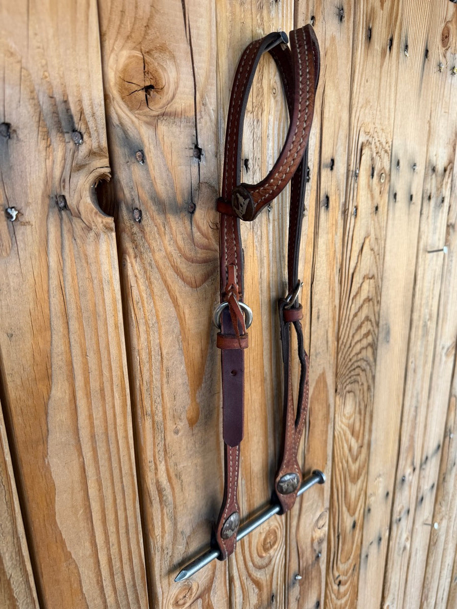 Leather Single Ear Headstall Team Roper Conchos   HS1233