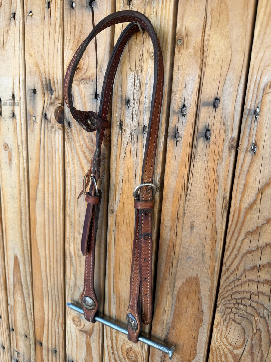 Leather Single Ear Headstall Team Roper Conchos   HS1233