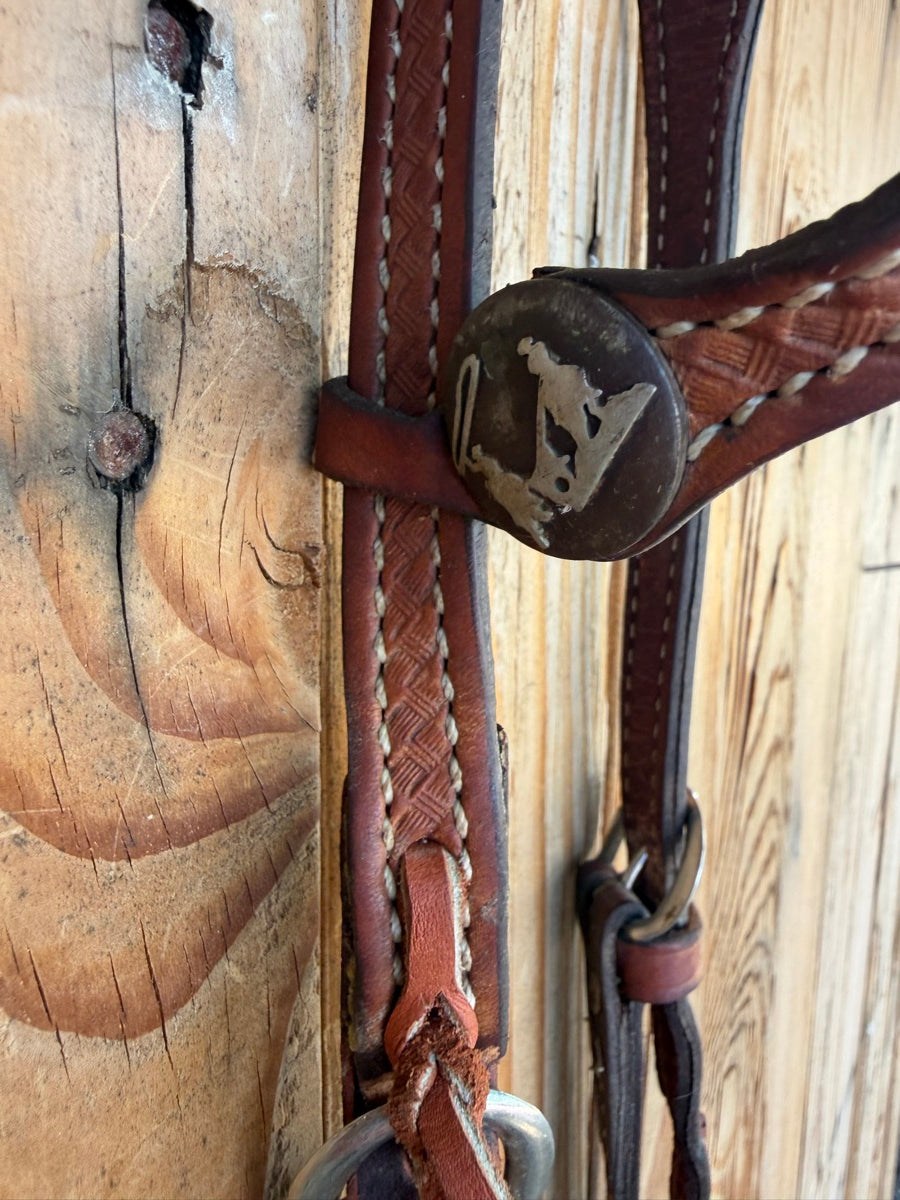 Leather Single Ear Headstall Team Roper Conchos   HS1233