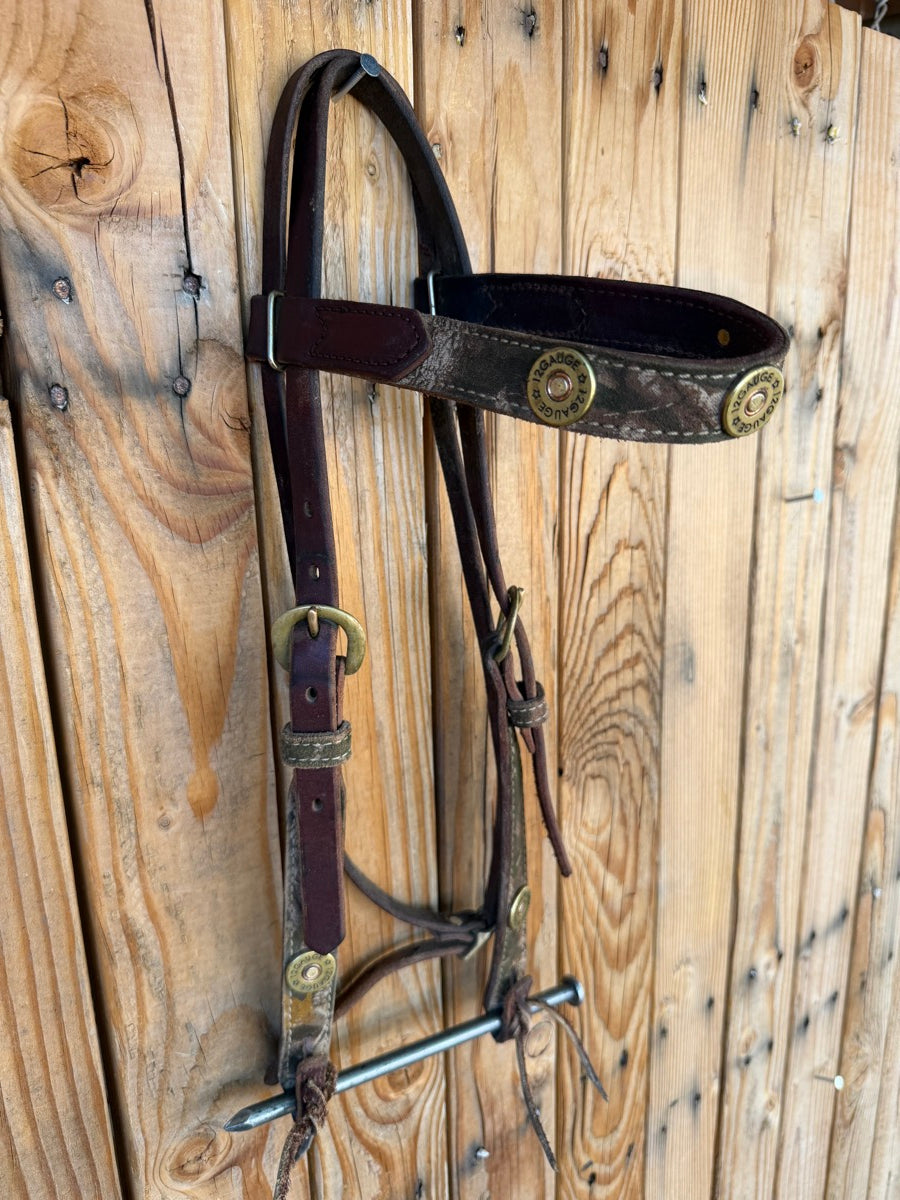 Leather Camo 12 Gauge Browband Headstall   HS1234