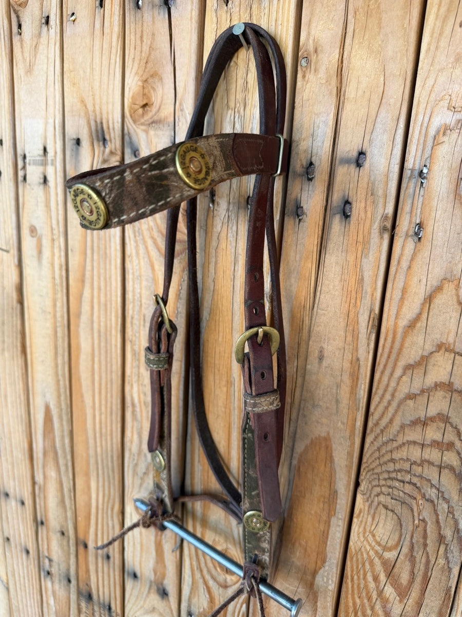 Leather Camo 12 Gauge Browband Headstall   HS1234