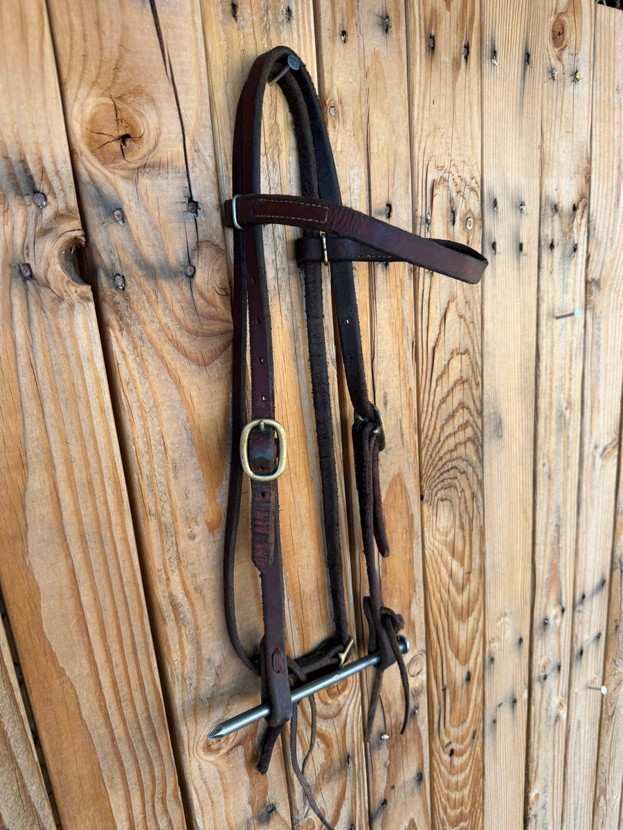 Leather Browband Headstall Two Brass Buckles   HS1235