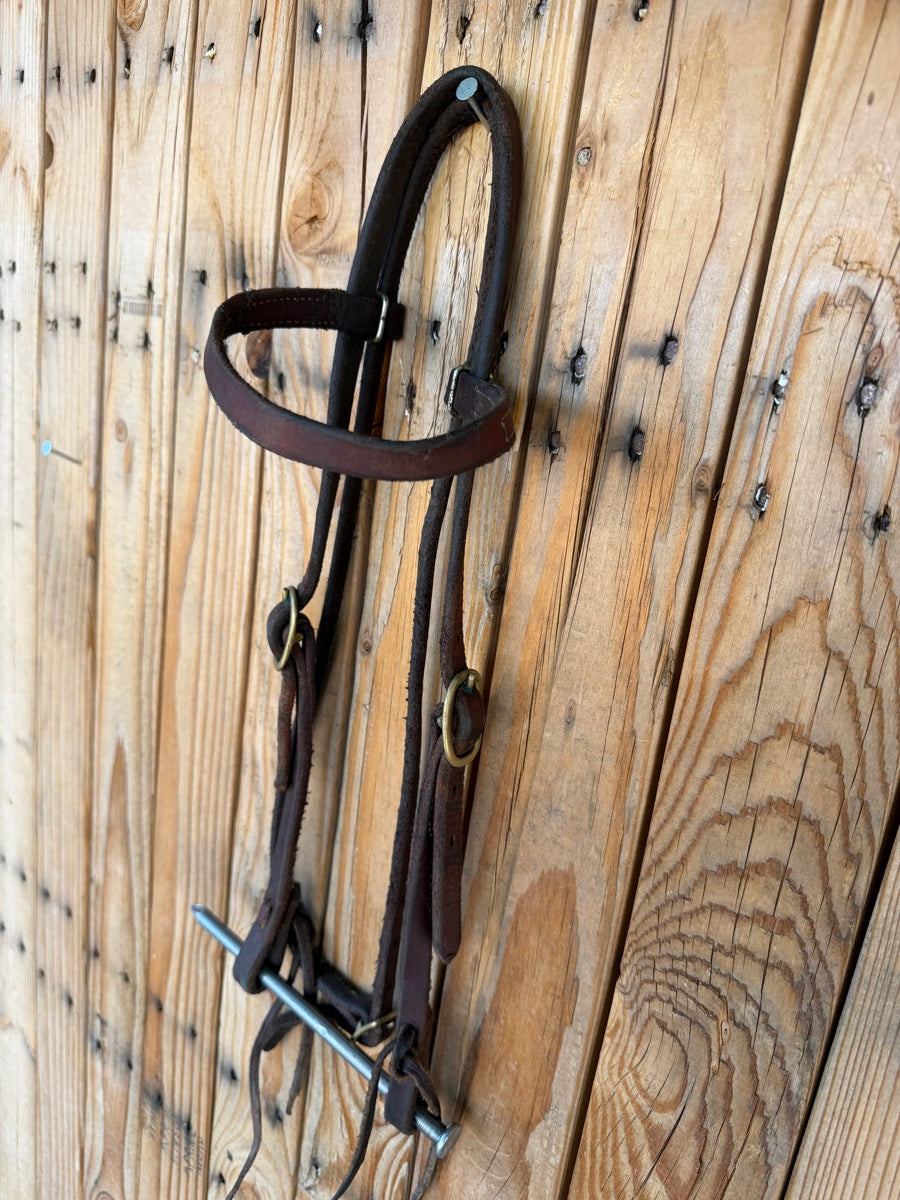 Leather Browband Headstall Two Brass Buckles   HS1235