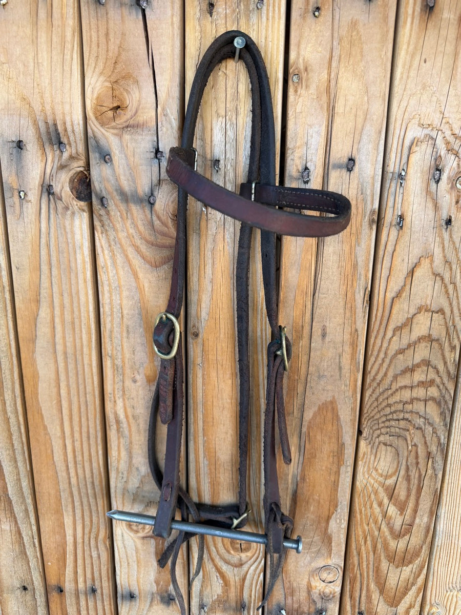 Leather Browband Headstall Two Brass Buckles   HS1235