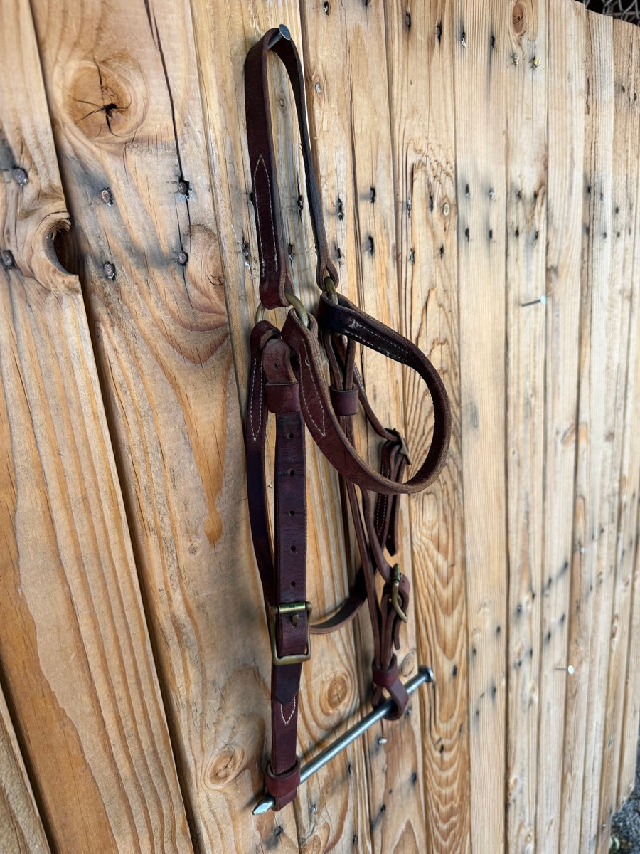 Leather Browband Headstall Two Brass Buckles and Connectors  HS1236