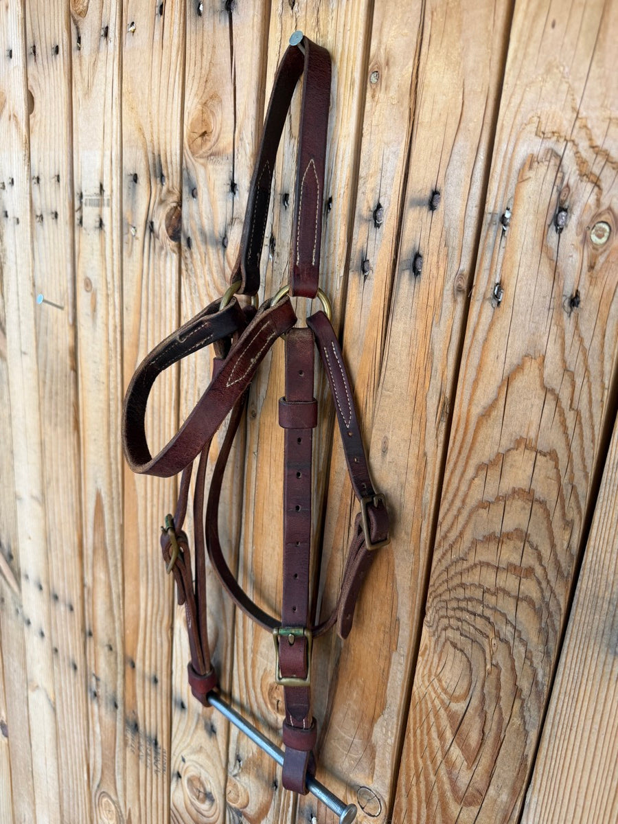 Leather Browband Headstall Two Brass Buckles and Connectors  HS1236