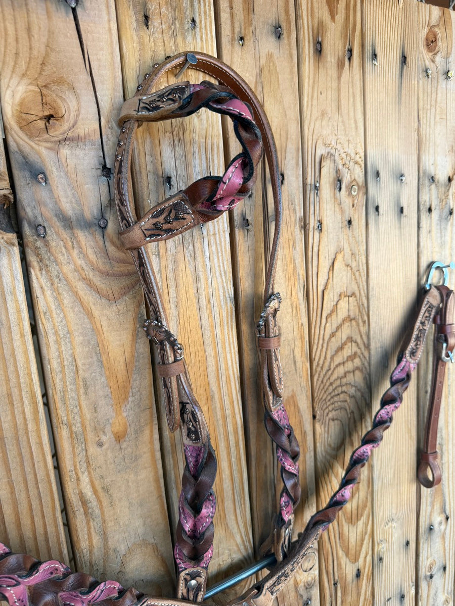 Pink Miracle Braid Tack Set Headstall Breast Collar     HS1237