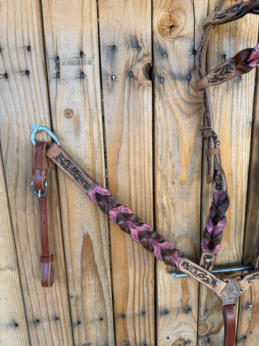 Pink Miracle Braid Tack Set Headstall Breast Collar     HS1237