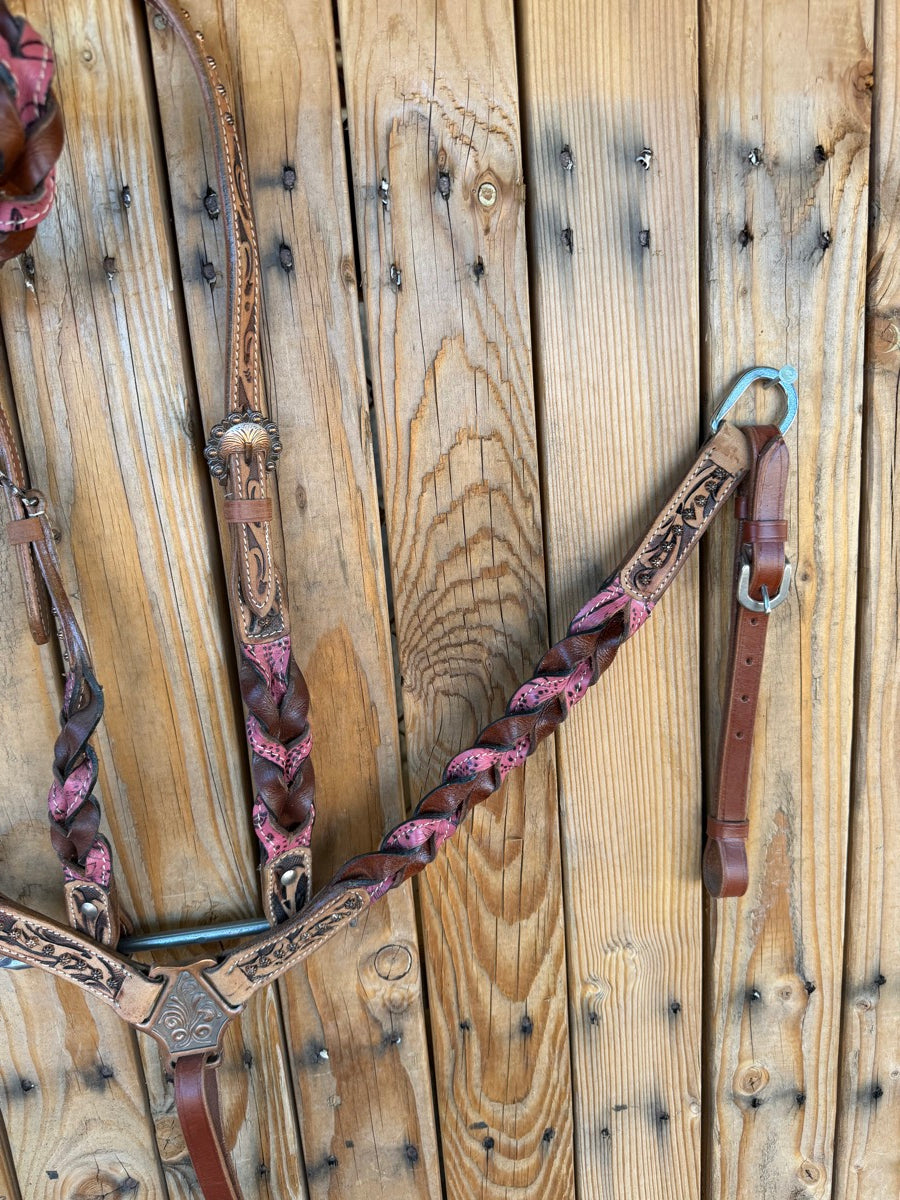 Pink Miracle Braid Tack Set Headstall Breast Collar     HS1237
