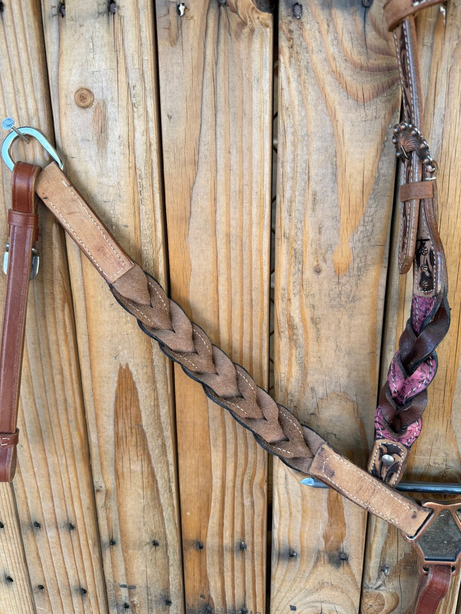 Pink Miracle Braid Tack Set Headstall Breast Collar     HS1237