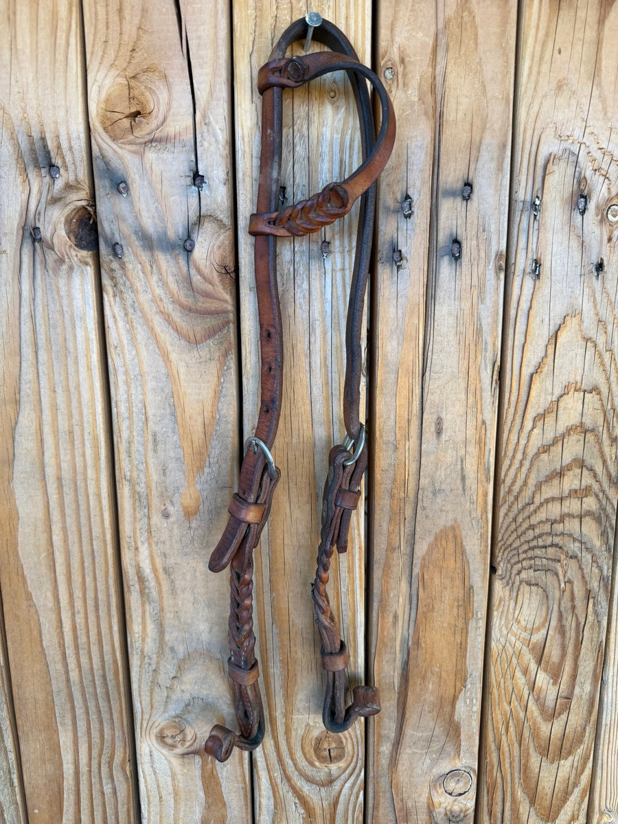 Single Ear Miracle Braid Leather Headstall Pineapple Knot Bit Connection    HS1238