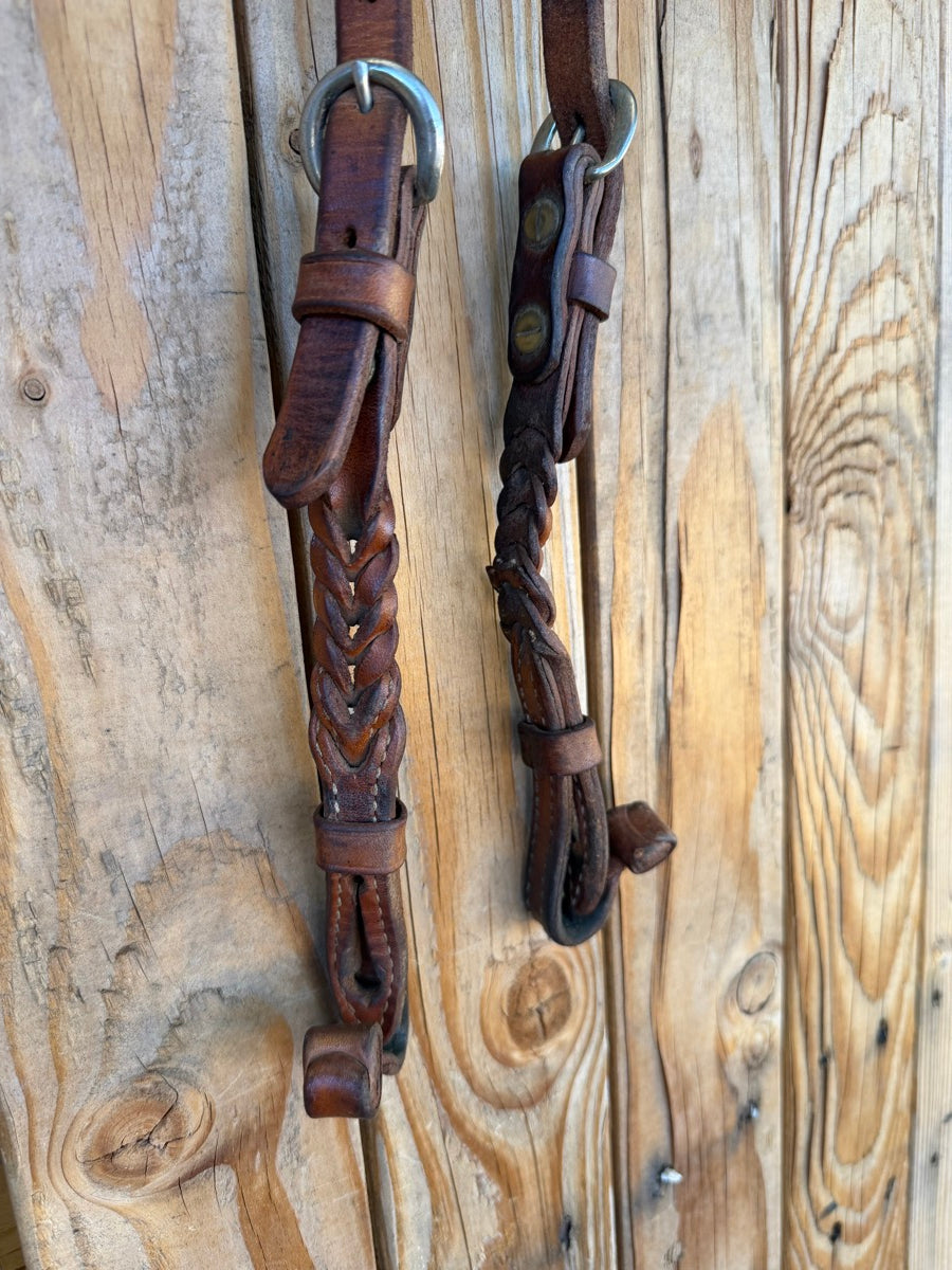 Single Ear Miracle Braid Leather Headstall Pineapple Knot Bit Connection    HS1238