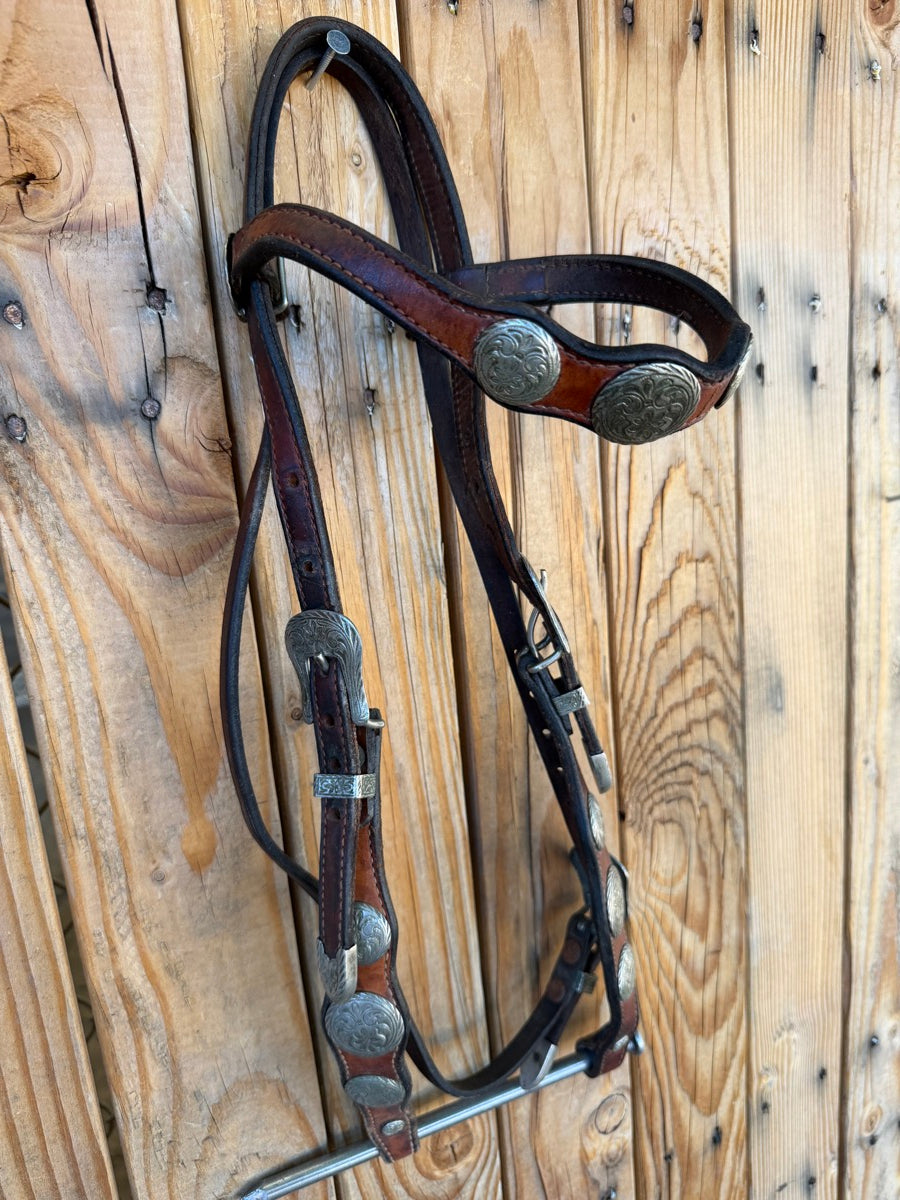 Vintage Leather Concho Browband Headstall     HS1240