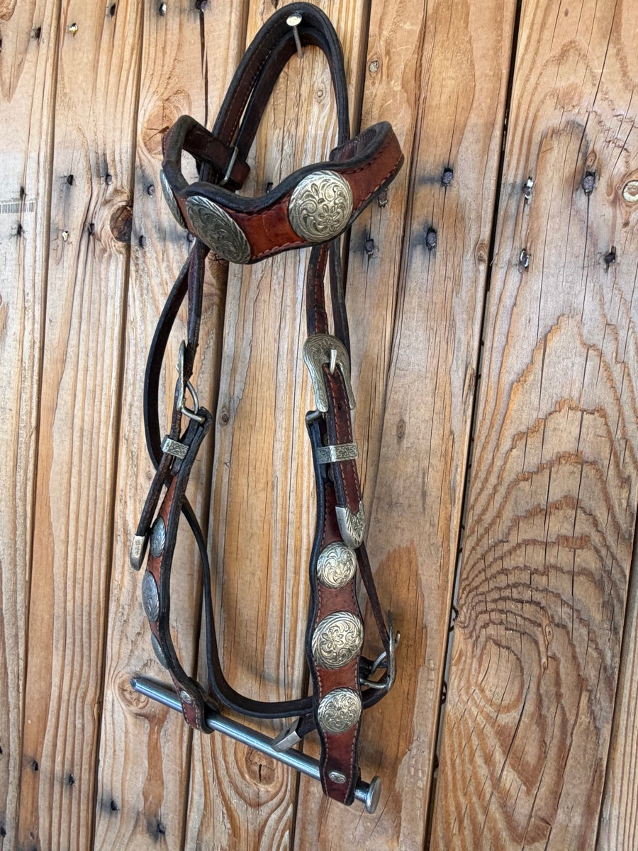 Vintage Leather Concho Browband Headstall     HS1240