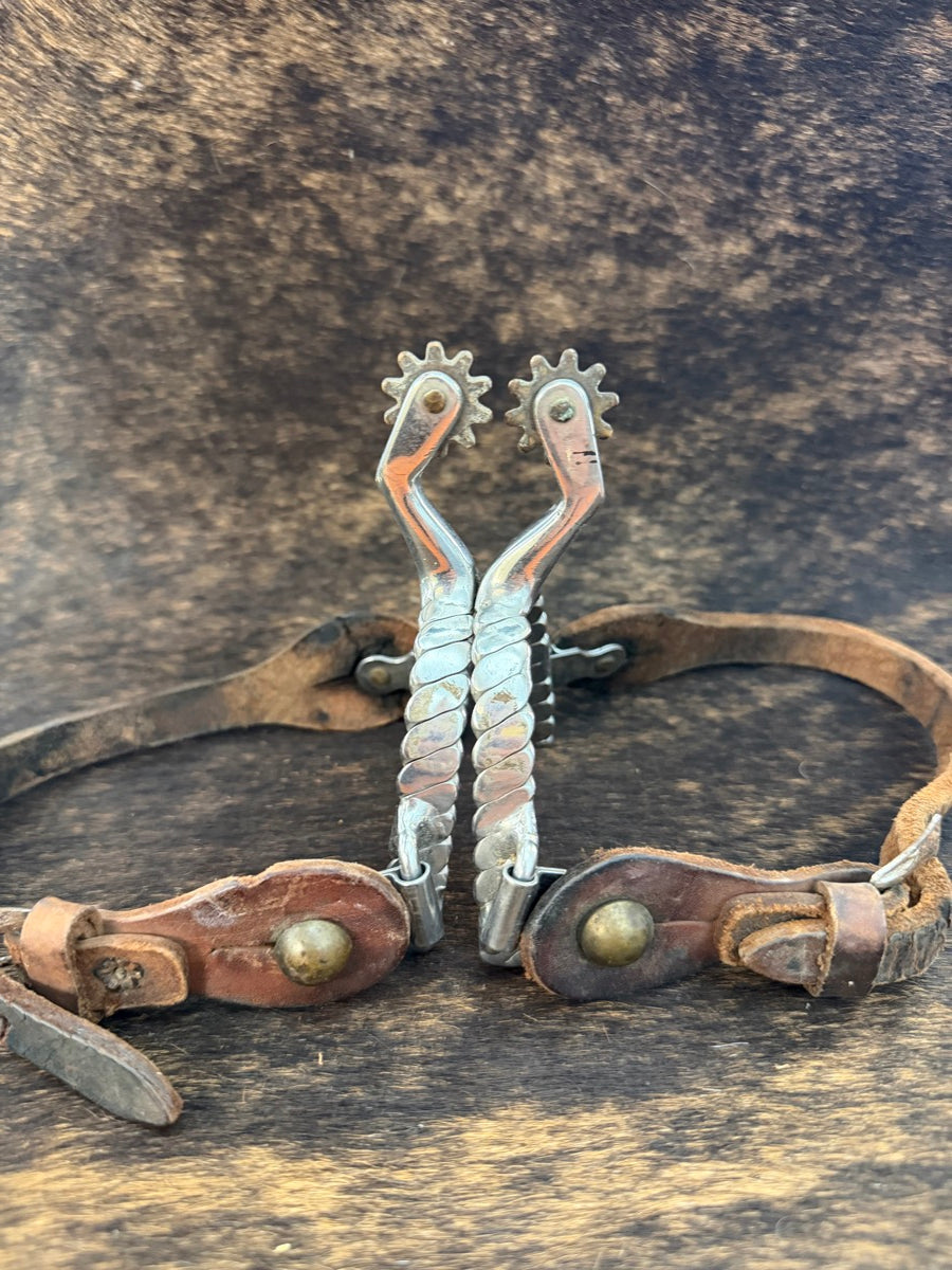 Twisted Silver Western Spurs wth Leather Spur Straps    SPR1146