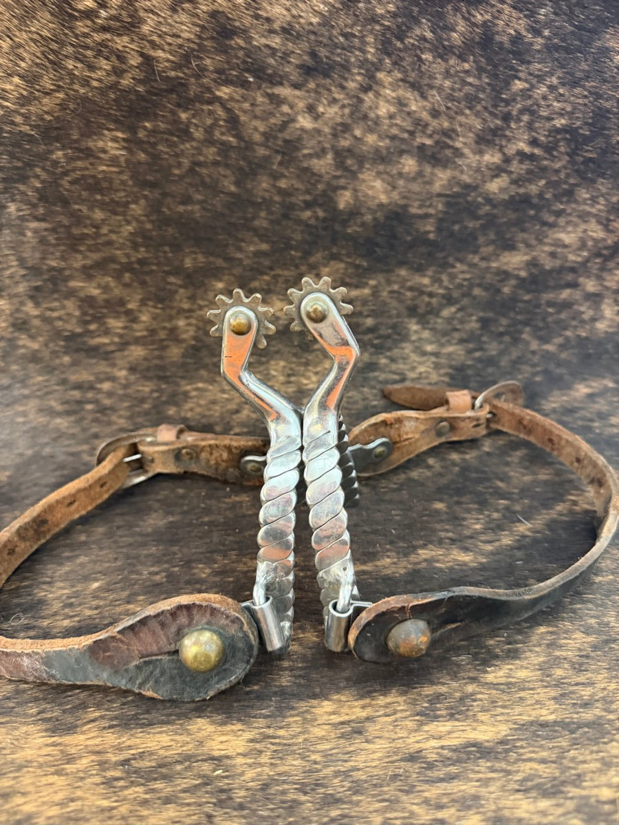 Twisted Silver Western Spurs wth Leather Spur Straps    SPR1146