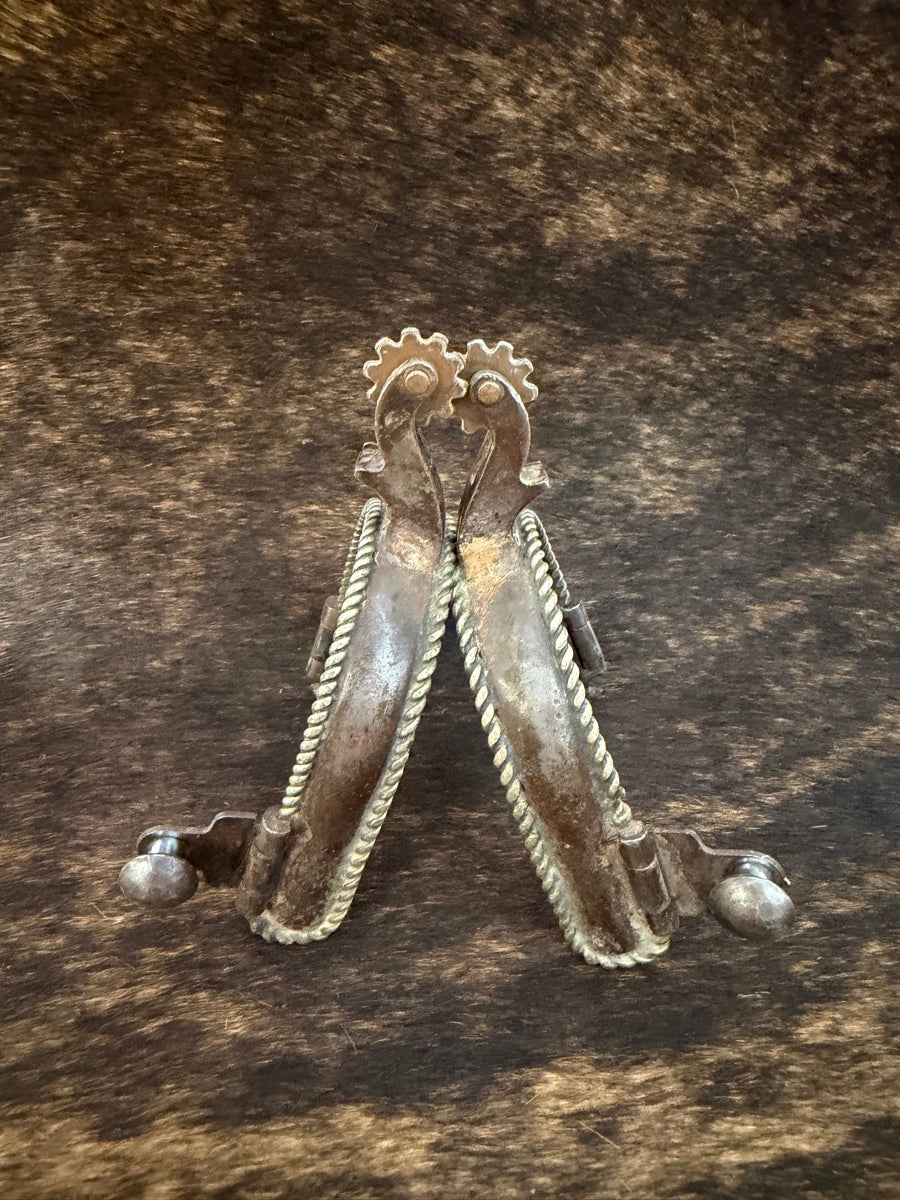 Brown Steel Western Spurs with Etched Silver Overlay     SPR1149