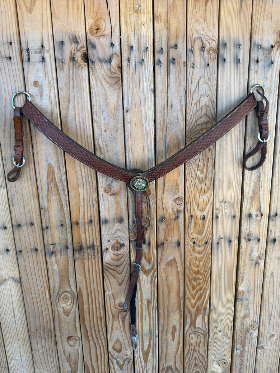 Vintage Basketweave Stamp Leather NBHA Breast Collar       BCL1165