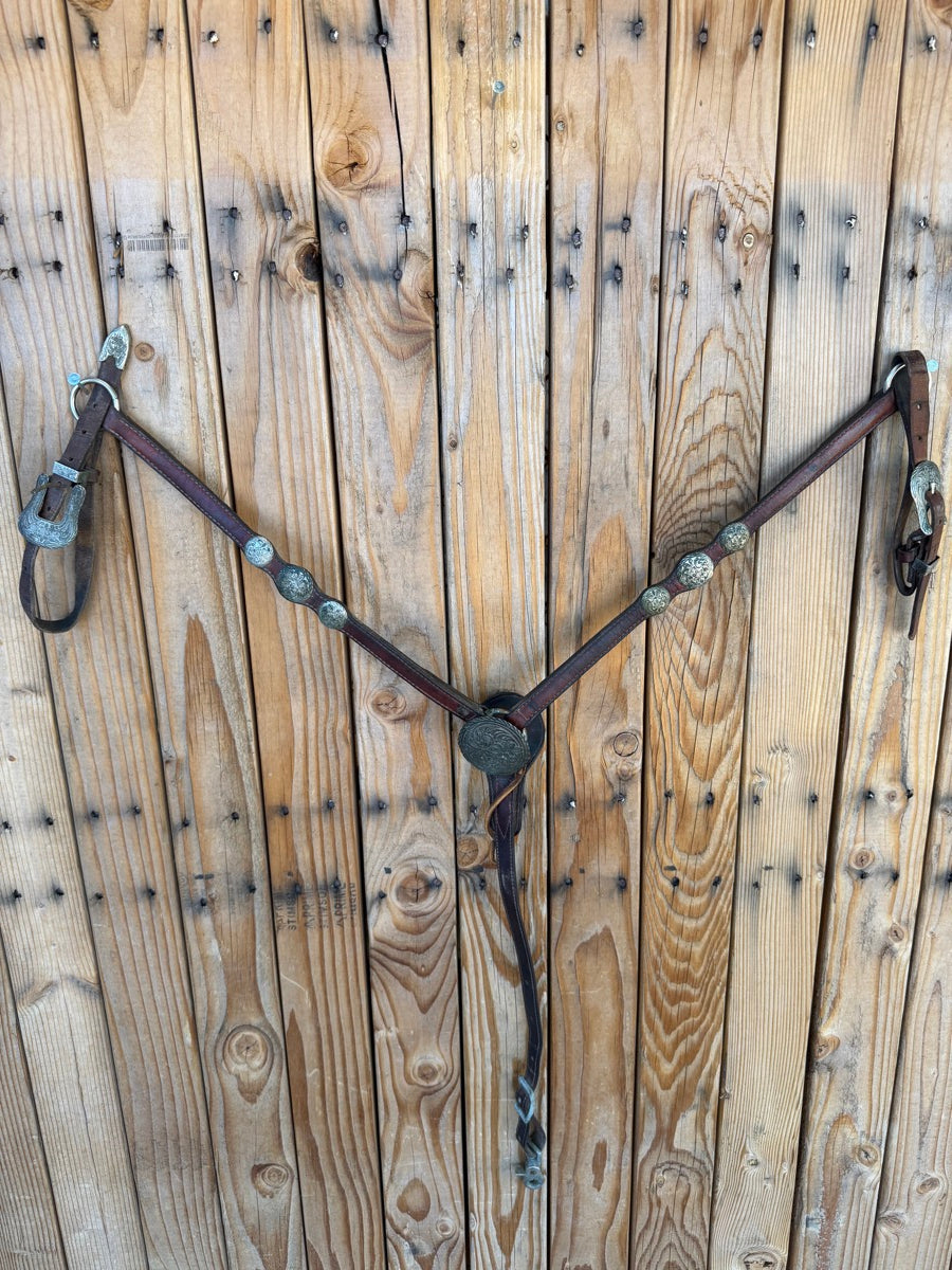 Vintage Leather Silver Concho Breast Collar      BCL1166