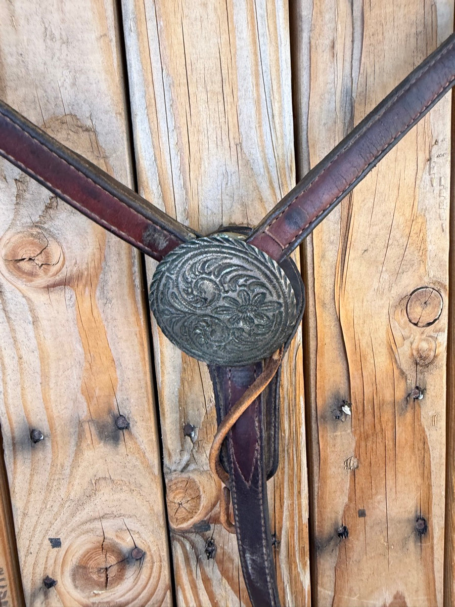 Vintage Leather Silver Concho Breast Collar      BCL1166